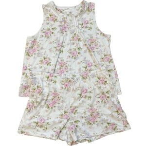 Carole Hochman Pink and White 2 Piece Pajama Set Size 2X Feminine Cottage Floral